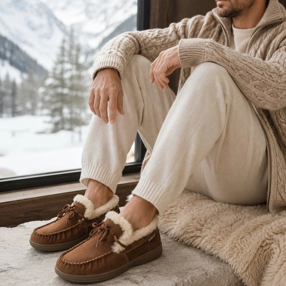 Orthofeet Brown Suede Faux Fur Orthopedic Moccasin Capri Slippers 9E Quite Lux
